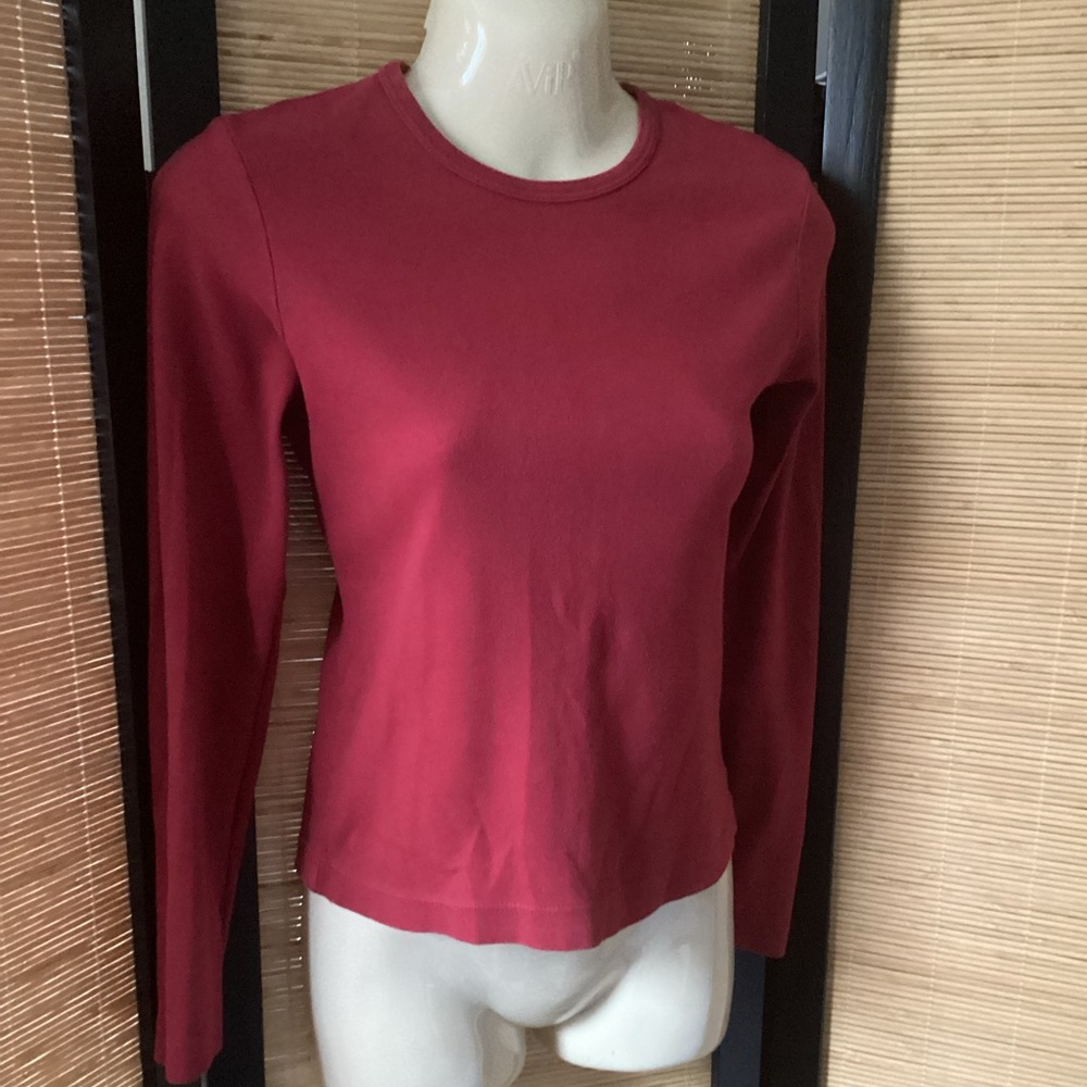 Vintage Y2K Weavers Girl Cropped Long Sleeve Tee Sz S EUC brick red